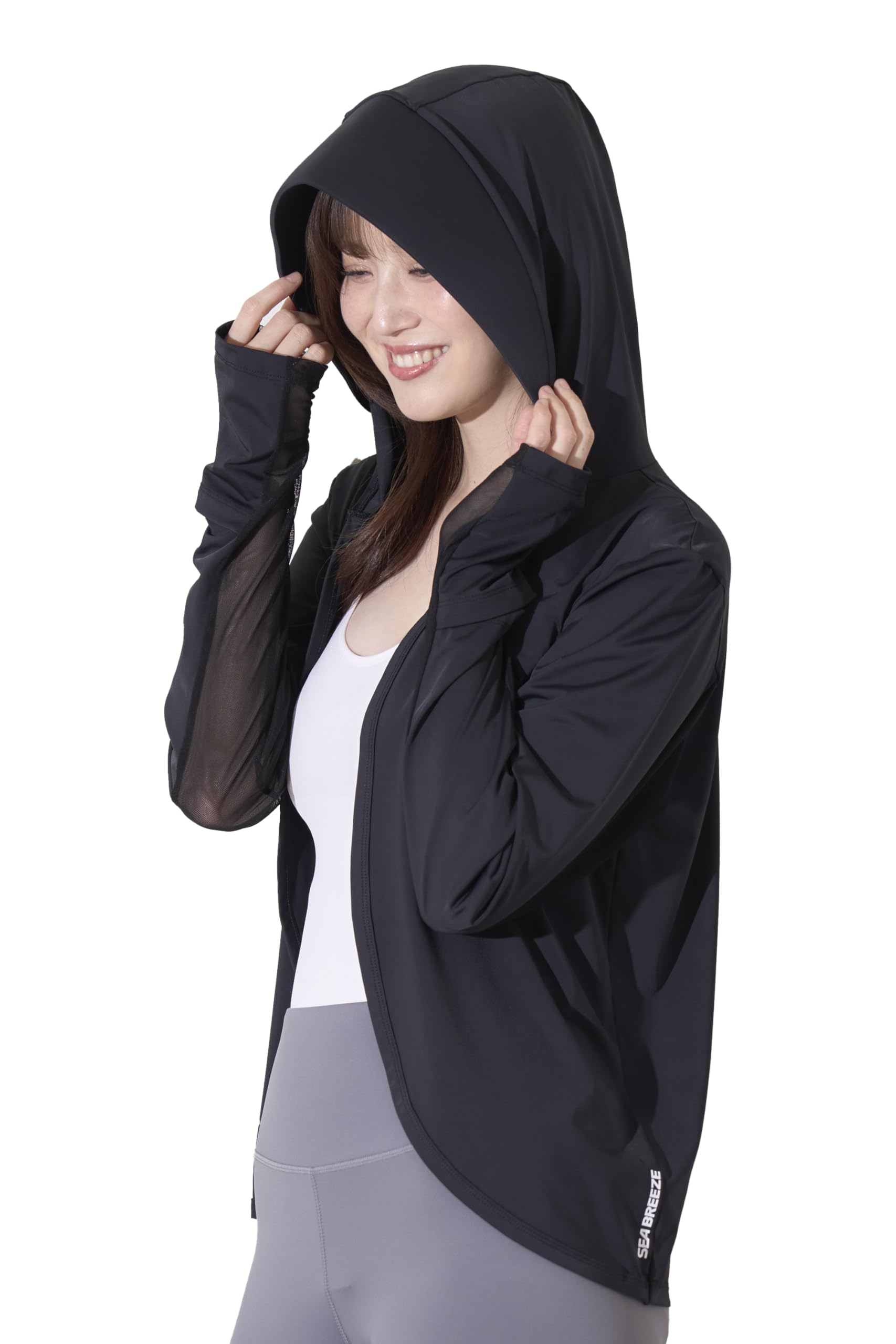 

Кардиган с рукавами и капюшоном Защита от УФ-лучей 1 шт. [Морской бриз] Женские накидки, Тип, На ощупь, Накидка, Разрез, Черный, чёрный