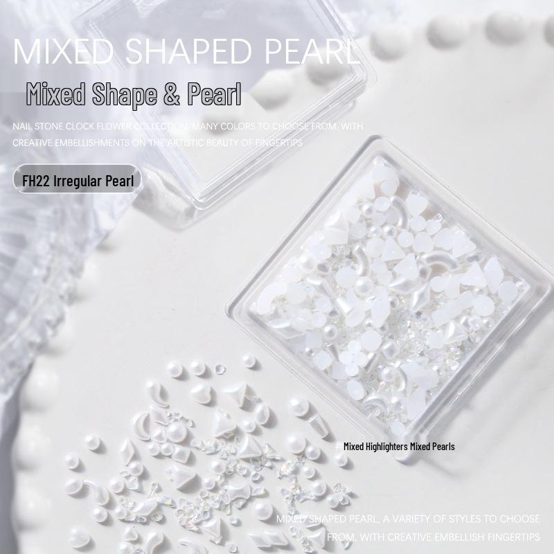 Irregular Pearl & Steel Ball Nail Art 3D Heart & Moon DIY Decoration