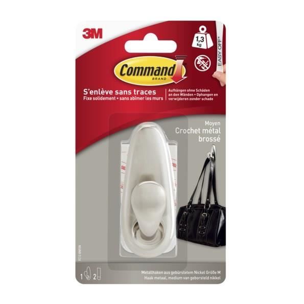 3M Crochet Métal Déco Nickel Brossé - Moyen Modèle