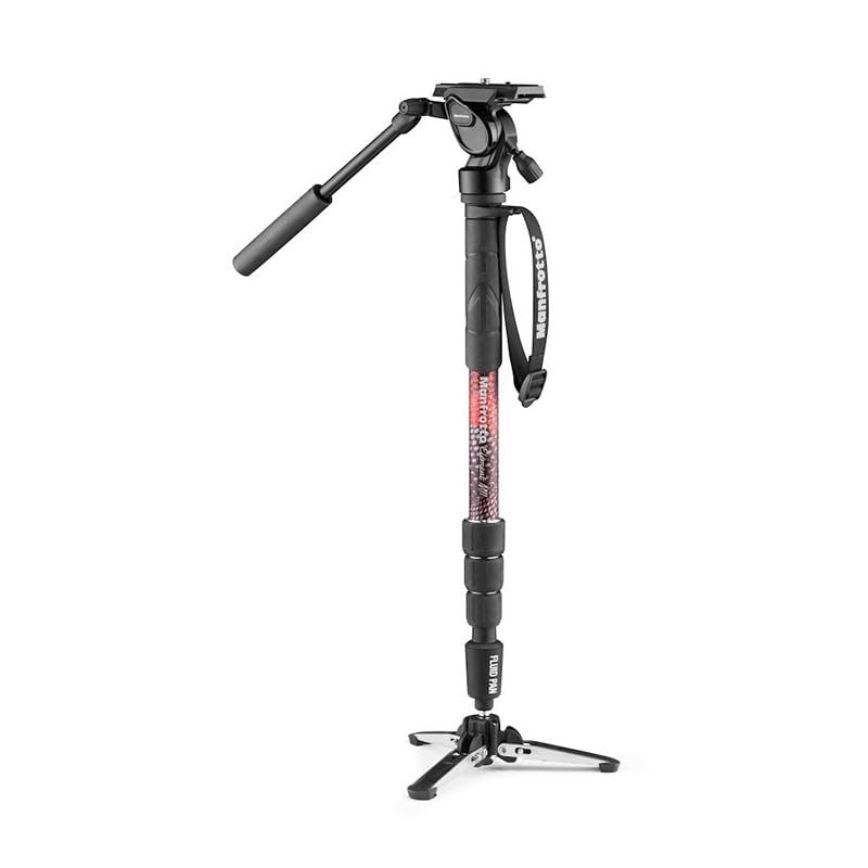 Manfrotto Element MII Video Monopod with Fluid 4 Twist Red Head, Aluminum, Sections, 137.7cm Height, 1.05kg Weight, Lock, MVMELMIIA4LIVE,