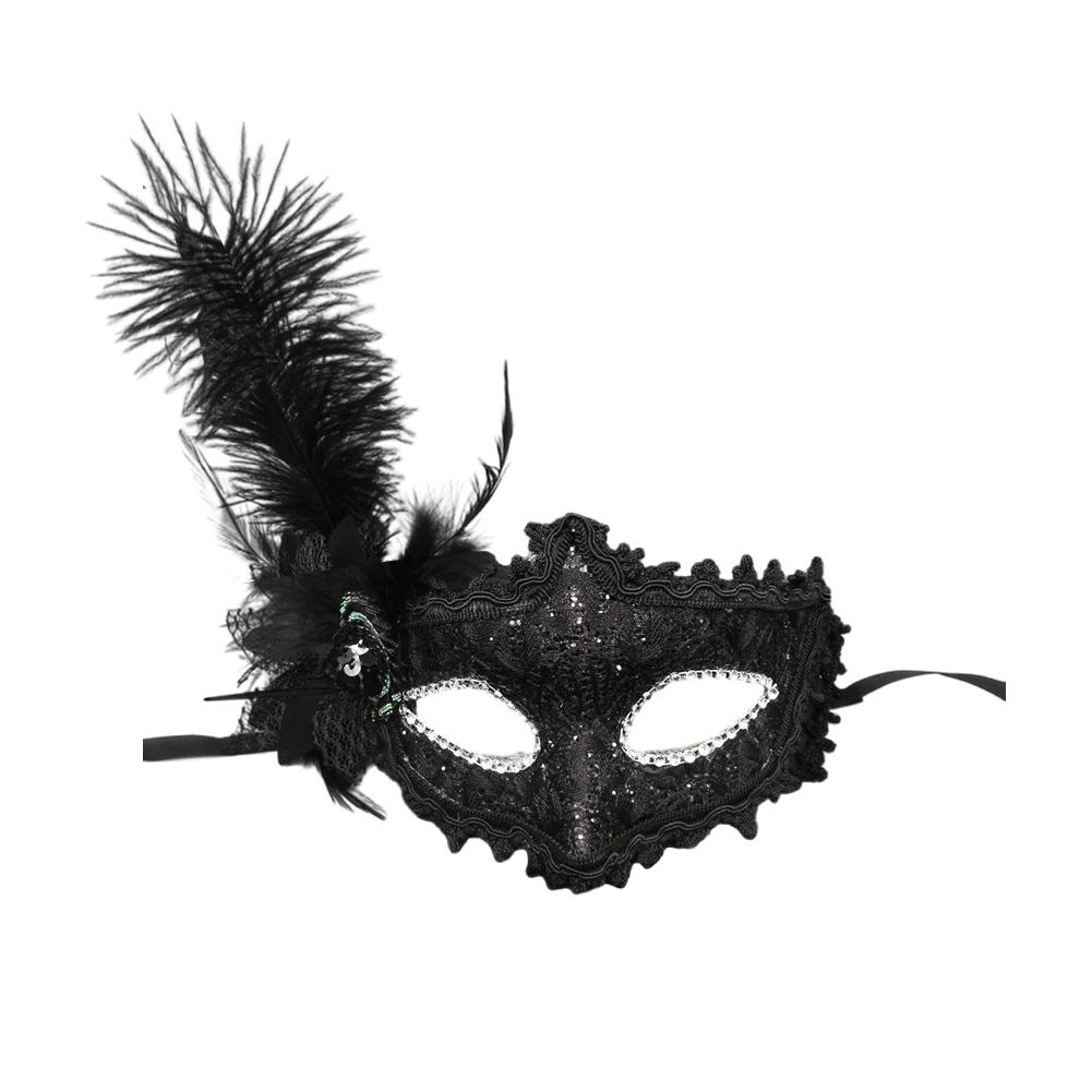 

Венецианская маскарадная маска принцессы для взрослых, женская полулицевая сексуальная вечерняя сексуальная боковая маска из цветочных перьев страуса