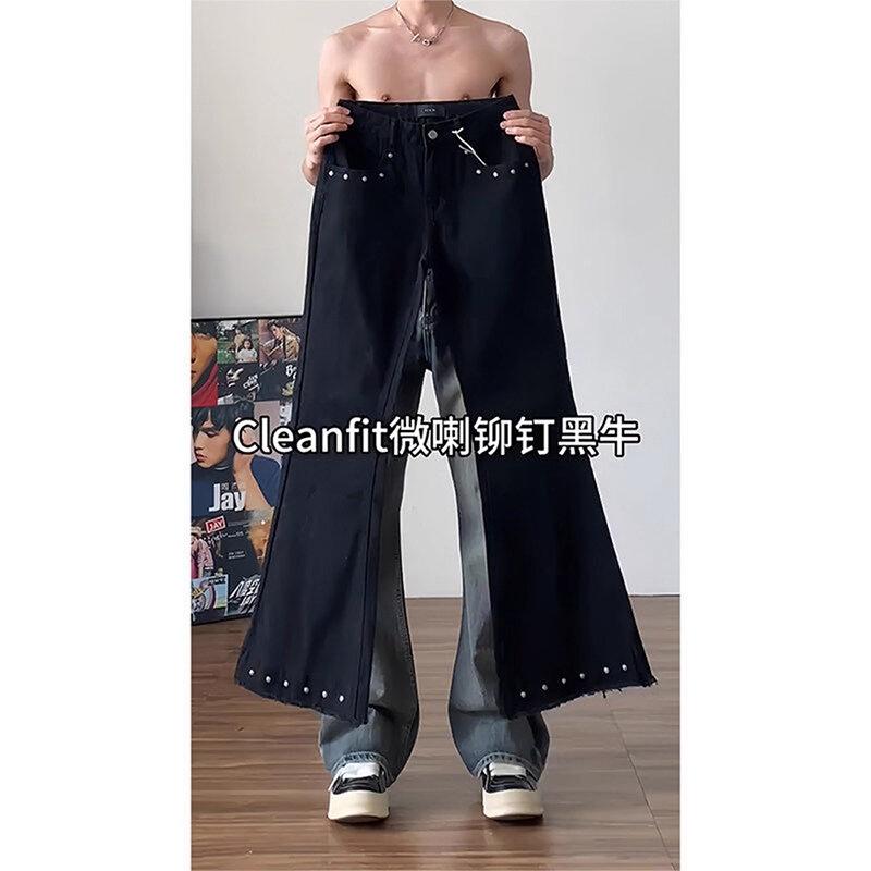 JYL Men's Cargo Flare Jeans American Vintage Camo Spring Lumberjack Straight Denim