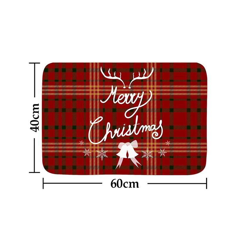 Christmas Buffalo Plaid Check Floor Mat Decorations Winter Xmas Front Door Mat Bathroom Non-Slip Foot Pad Christmas Decorations