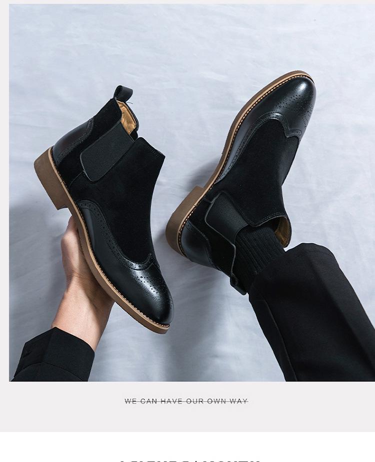 Men's Plus Size High-Top Brogue Leather Ankle Boots - Autumn European & American Style Formal Casual Shoes.