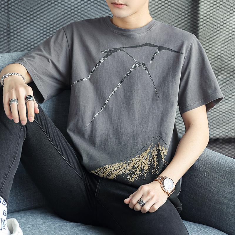 Summer Fashion Vintage Printing Pullover Cotton T-shirt Men Short Sleeve Casual All-match Tee Top