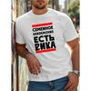 European Size Men'S White Russian Cyrillic Text Print T-Shirt - Black & Red Graphic Streetwear Tee, Regular Fit Crew Neck Short Sleeve, All-Season