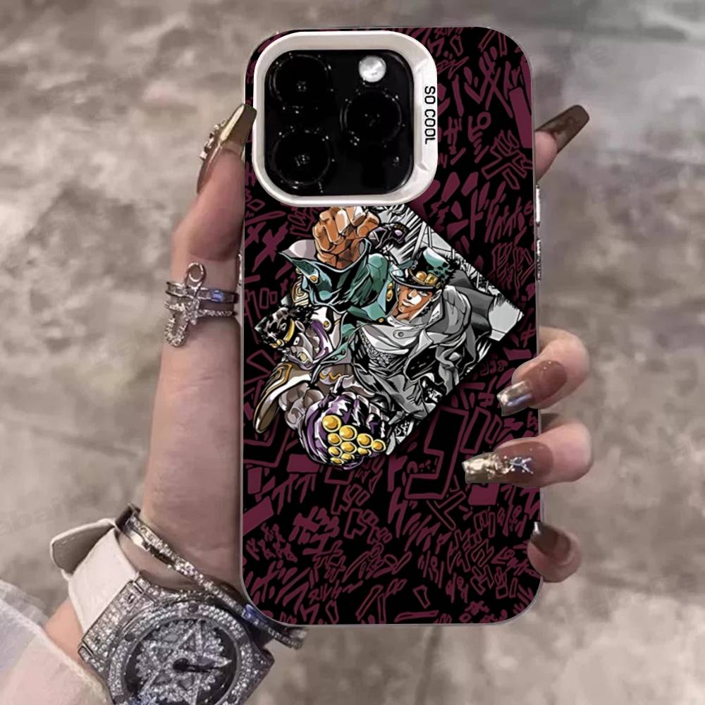 Anime J-JoJo Klassisch B-Bizarre A-Abenteuer Handyhülle Für IPhone 17 16 15 14 11 12 13 Pro Max Plus Pro Bunte Silberne Hülle