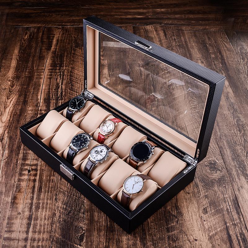 Carbon Fiber Leather Watch and Jewelry Storage Box