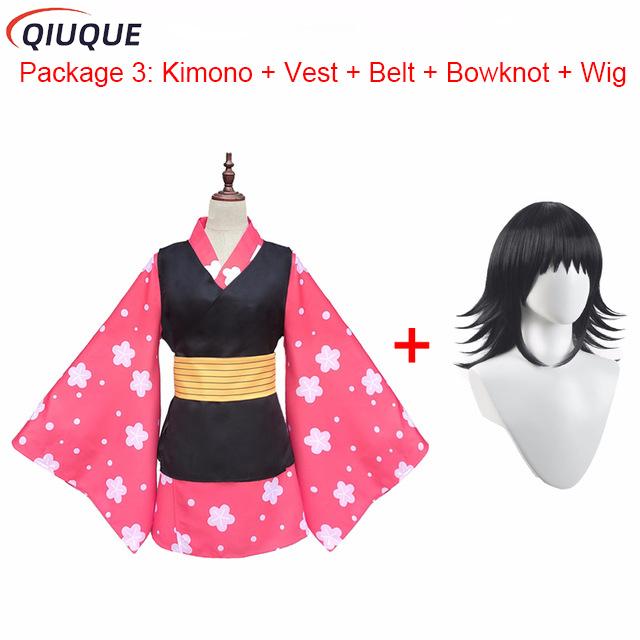 Makomo Cosplay Kostuum Kimono Uniform PVC Masker Pruik Halloween Feestkostuums voor Vrouwen en Meisjes XL pink