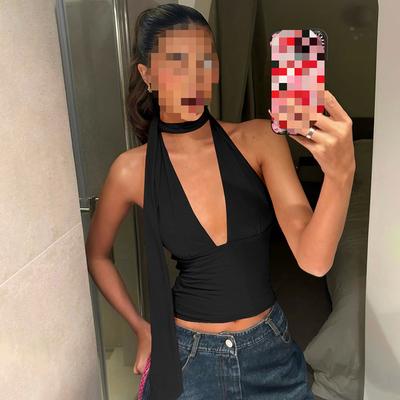 European and American Summer Solid Color Fashion Street Hanging Neck Strap Top