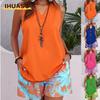 Camicette e camicie senza maniche con scollo a V, stampa tinta unita, moda casual da donna