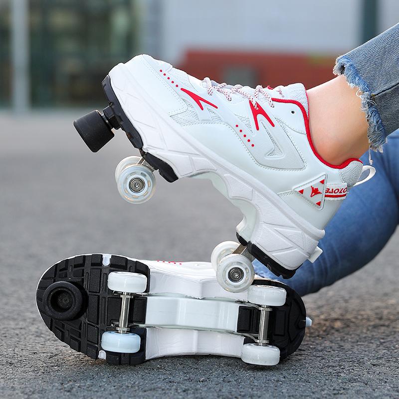Scarpe Deformabili da Camminata a Quattro Ruote per Adulti Pattini a Rotelle da Uomo e Donna Pattini per Bambini Scarpe Sportive a Due Ruote per Bambini e Bambine