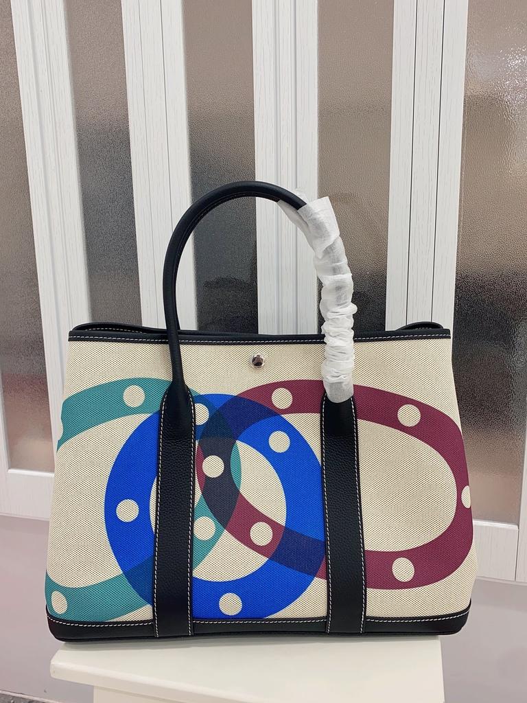2025 Canvas With Top Layer Cowhide Women's Bag Garden Handbag Large Capacity Leather Contrasting Single Shoulder Tote