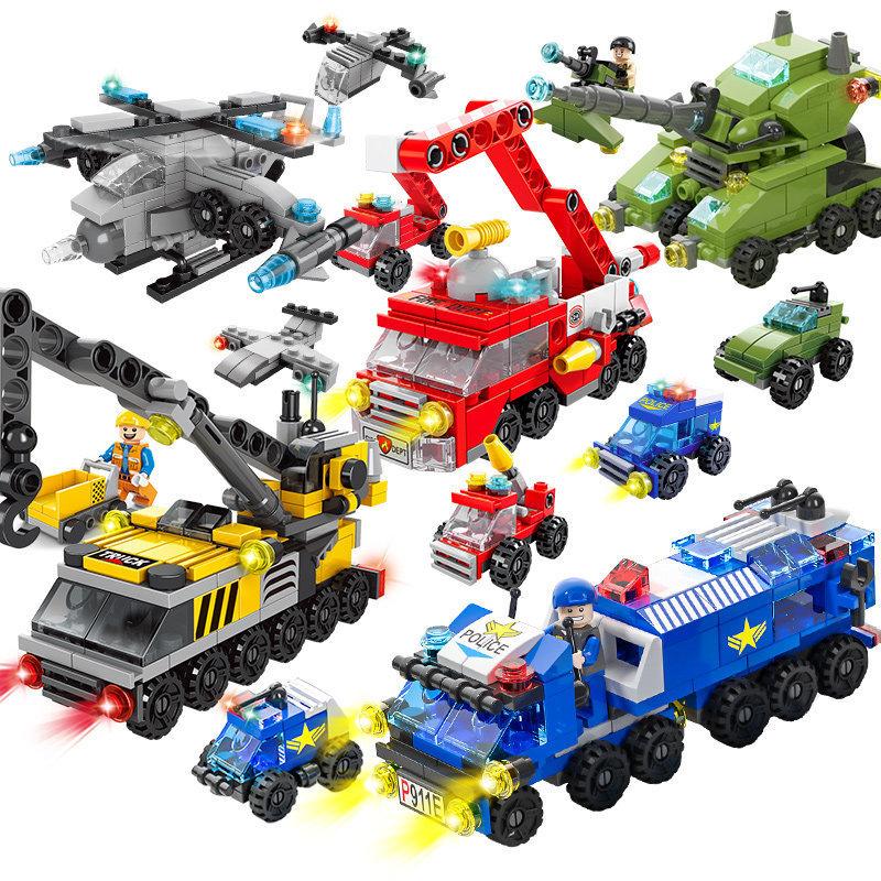 6IN1 polis arabası Fireboat DIY helikopter dinozor modeli yapı taşları şehir SWAT araç tuğla oyuncaklar çocuklar için hediye