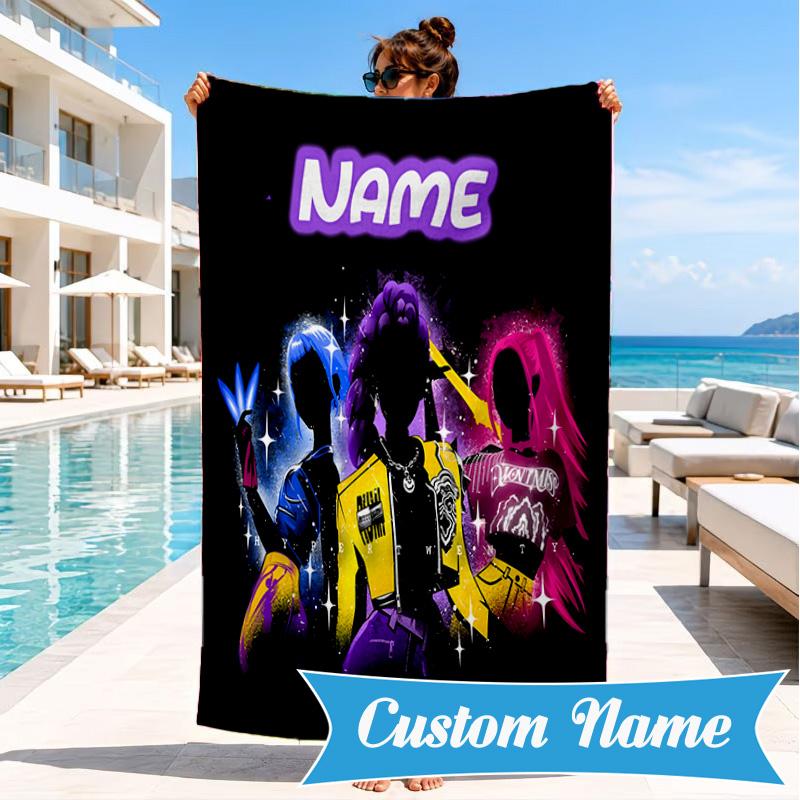 Custom Name KPop Cartoon Beach Towel Microfiber Beach Towel, Lightweight and Quick-Dry, for Summer Travel, Swimming Pool Gift
