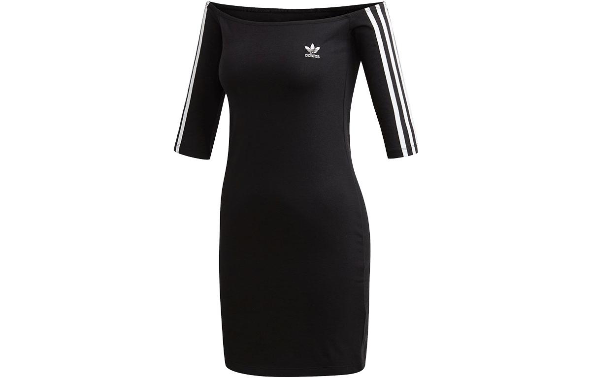 Adidas Originals Hot Girl Collection Short Sleeved Dresses Women s Black Boat Neck Moderate Short ED7521 38