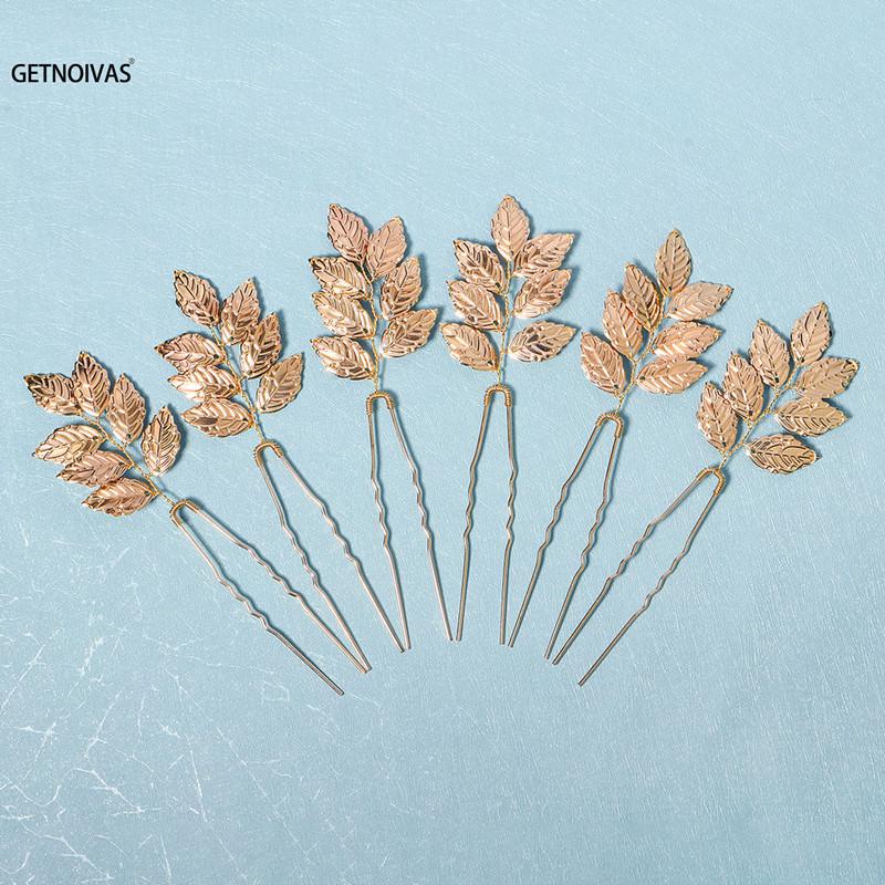 6PCS Bridal Wedding Hair Accessories Gold Color Leaf Hair Pins Clips for Women Jewelry Bride Headpiece Headwear Headdress Gifts