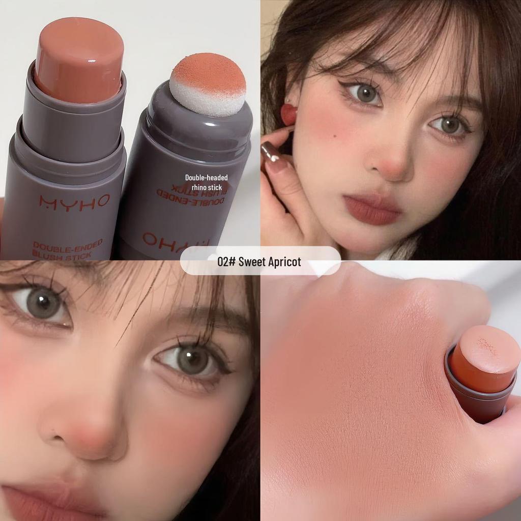 Stick Natural Rouge pentru Blush și Iluminator cu Două Capete: Puf Burete pentru Buze și Obraji cu Utilizare Dublă.