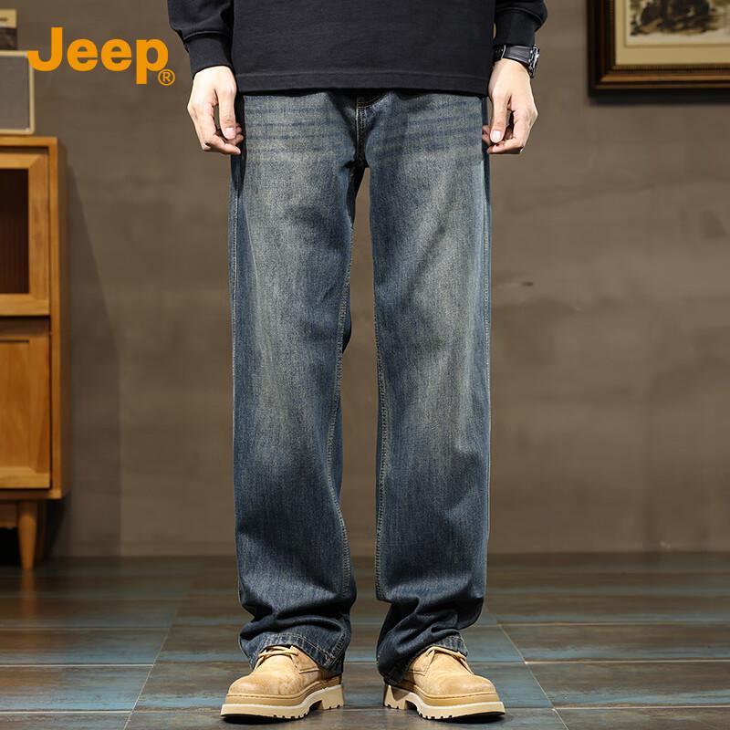Jeep Men's Vintage Washed Loose Straight-Leg Jeans