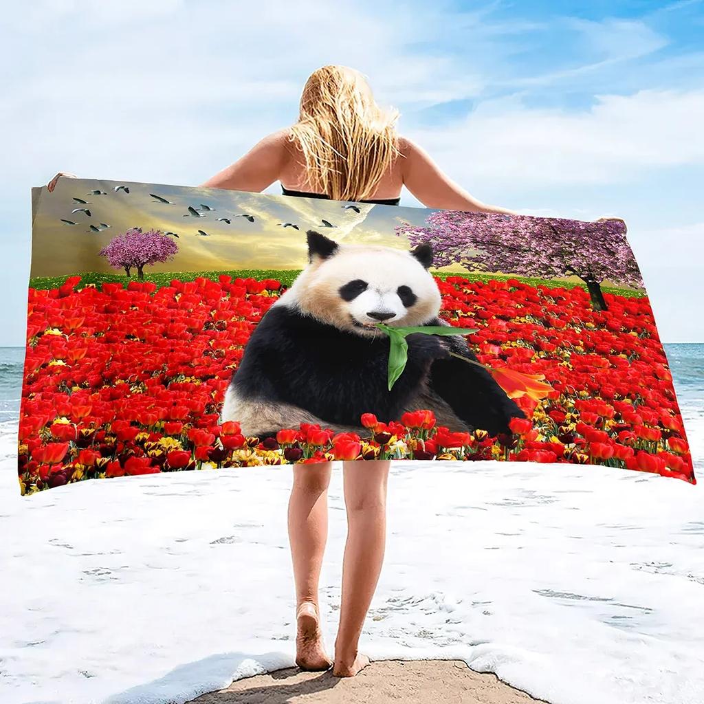 Cute Panda Beach Towels Quick Dry Microfiber Soft and Absorbent Bath Towel Outdoor Travel Oversized Beach Towel for Adults Kids