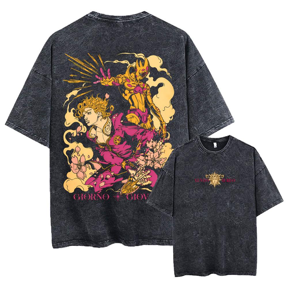 Anime Jojo Bizarre Adventure Steel Ball Run Diego Brando Washed Vintage Tshirt Men Women Clothing Manga Retro Oversized T Shirt