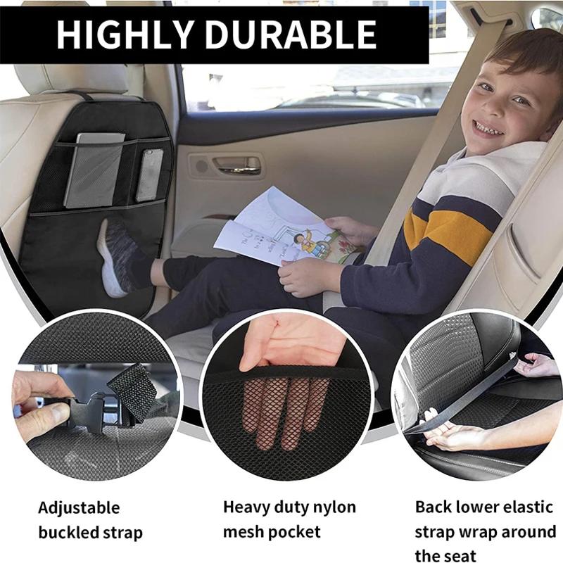 Car Seat Protector with Kids Kick Pad with Organizer Seat Cushion Back Protector Anti-Slip Storage Bag Pocket Storage Bag