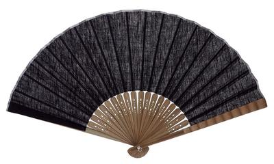 Onishi Ken Seihan Linnen Overall Vouwventilator, 23cm, Zwart, "Rimpel" (S22-LID03)