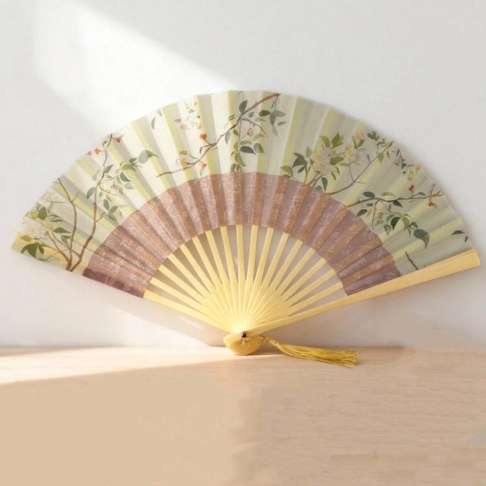 Exquisite Ancient Style Printing Folding Fan Vintage Handheld Fan Bamboo Fan Classical Dance