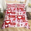 Romantic Valentines Duvet Cover King Kawaii Love Heart Theme Bedding Set Patchwork Geometric Comforter Cover Red Gnome Bed Sets