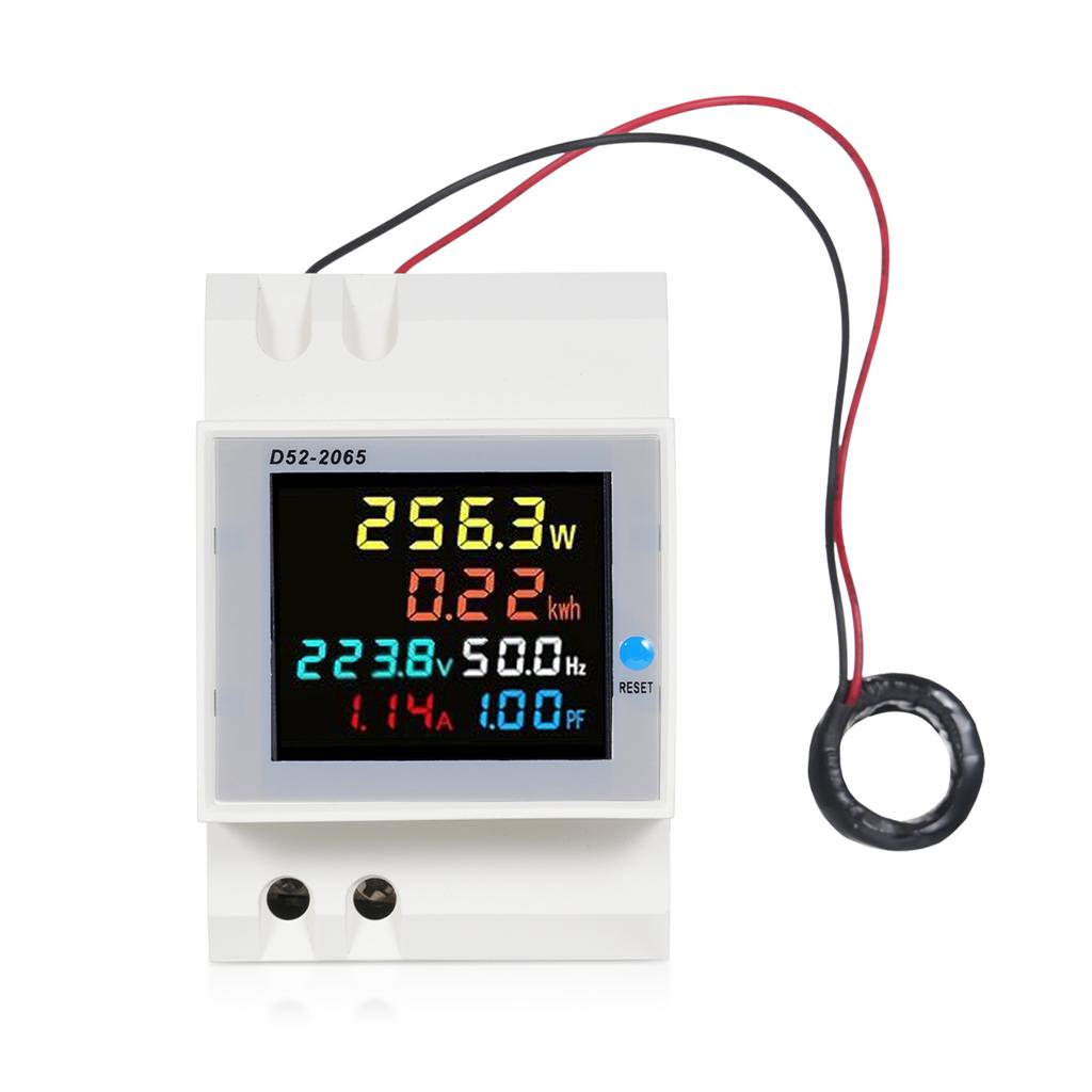 6 in 1 Digital Single Phase Energy Meter Tester Din Rail AC Monitor Voltage Current Power Factor Active KWH 100A Electricity Usage Monitor