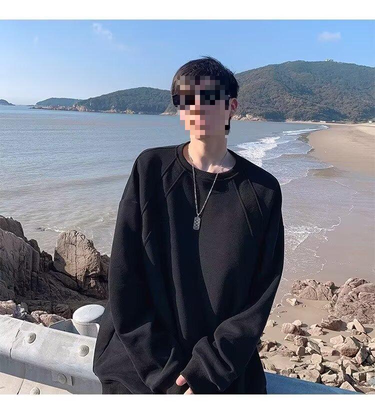 Men's Heavyweight Boxy Sweatshirt: Spring/Autumn Loose Casual Round Neck, Drop Shoulder, Long Sleeve T-Shirt
