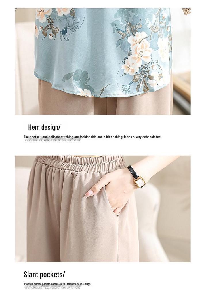 2026 Summer Chiffon Top Set for Stylish Middle-Aged and Elderly Mothers (Short/Mid-Sleeve)
