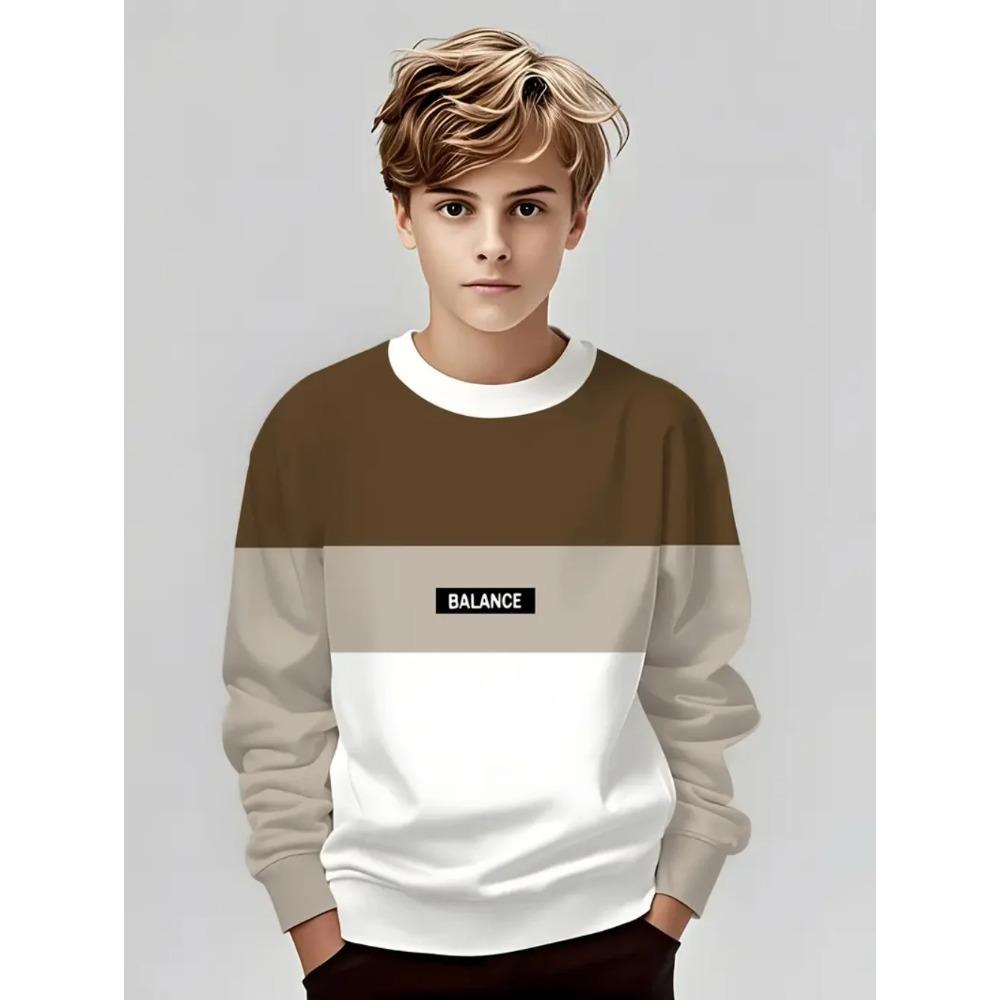 Lente en Herfst Ronde Hals Gestreept Kleurblokkerend 3D Geprint Top Modieus Casual Klassiek Lange Mouw Kinder Jongens T-shirts