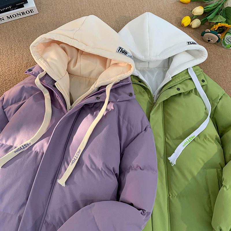 Gefälschte zweiteilige gesteppte Jacke Herren 2025 Teen-Trend gesteppte Jacke Winter verdickt warm Kapuzen-Steppjacke