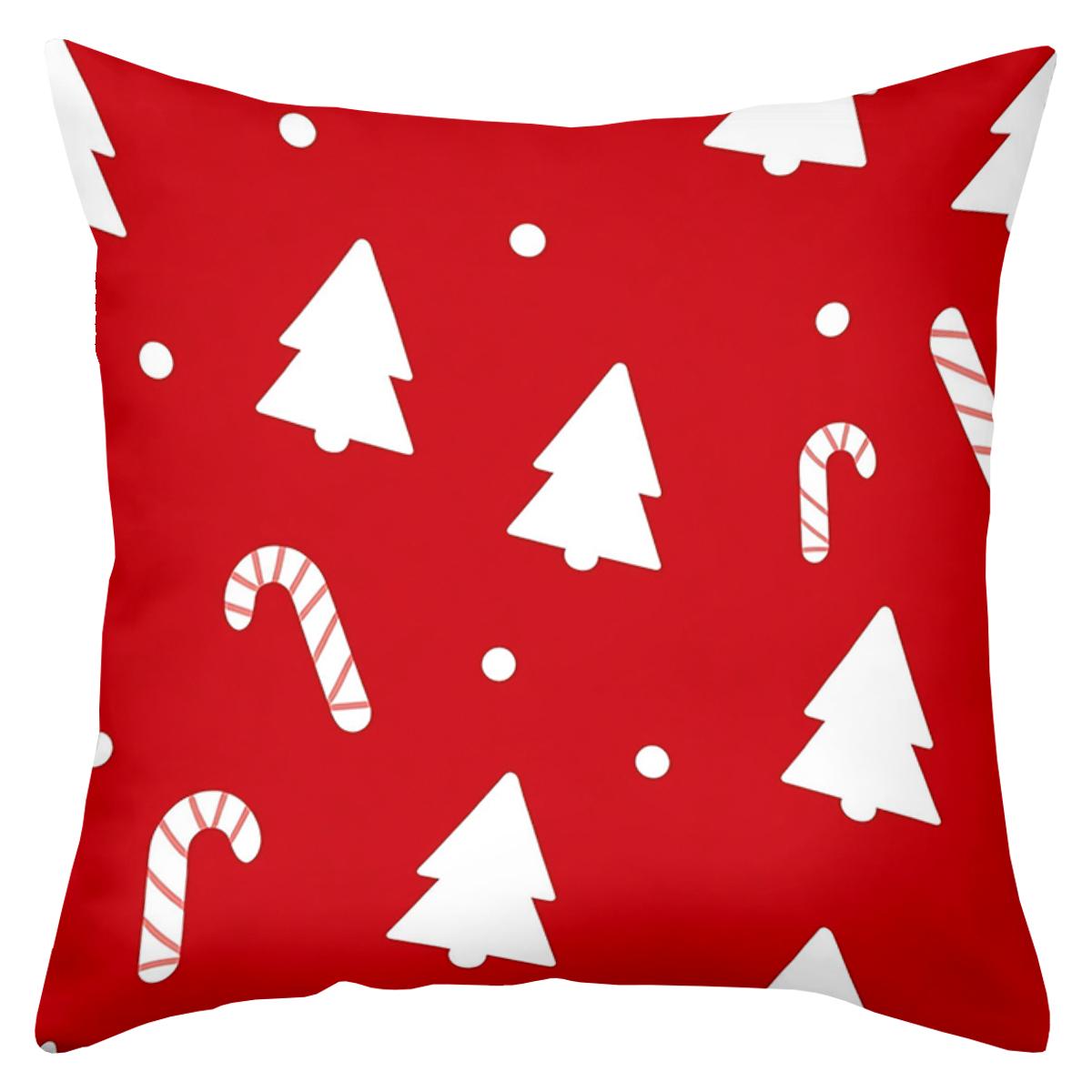 

1 Pieces Christmas Red Pillows With Tree Candy Cane Polyester pillowcase, sofa decorative cushion cov Headboard Pillow 16x16Inch