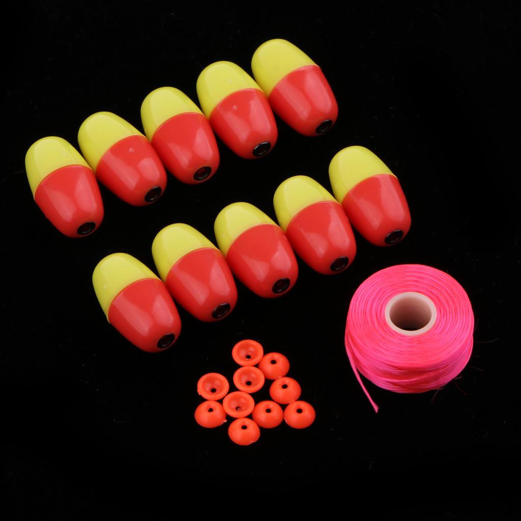 10pcs Light Plastic Fishing Floats Bobbers Dark Buoys Red+Yellow