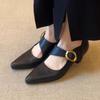 Fashion Fashion Pointed Toe Women Mid Heels Shoes Elegant Chunky Shallow Sandals 2025 Autumn New Trends Pumps Buckle Dress Zapatillas