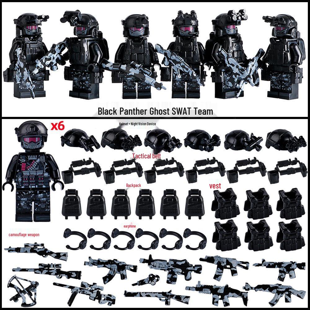 Compatible Special Forces Minifigure: SWAT & Black Panther Educational Toy for LEGO Sets