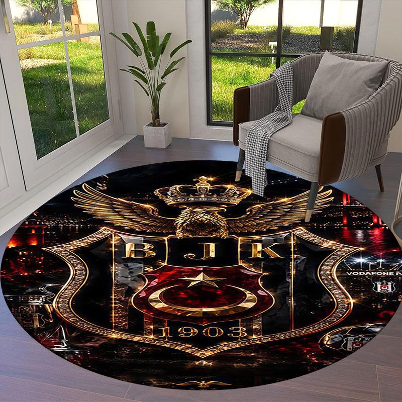 Besiktas Gymnastics Club Round Area Rug,Carpet Rug for Living Room Bedroom Sofa Playroom Decor,Non-slip Floor Mat