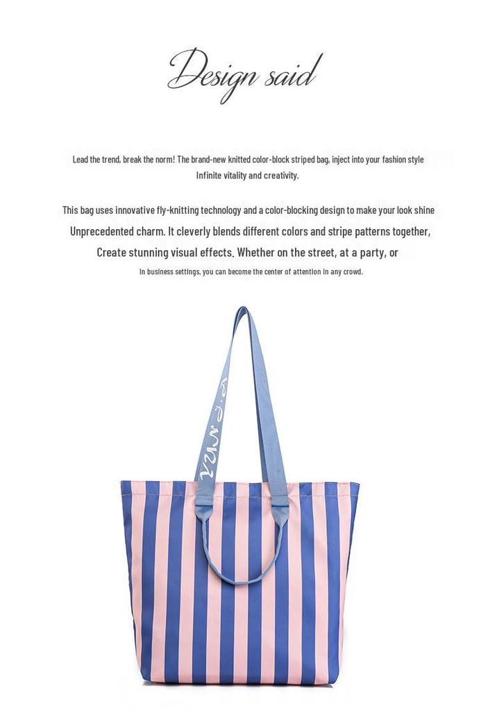 2026 Trendy Korean Color Block Stripe Large Tote Bag