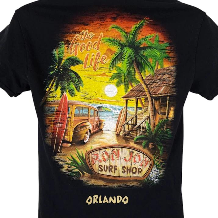 

Ron Jon Surf Shop 100% Cotton T-shirt Mens Tees Top Mens Size Small Black Woody Wagon Orlando Surfing L