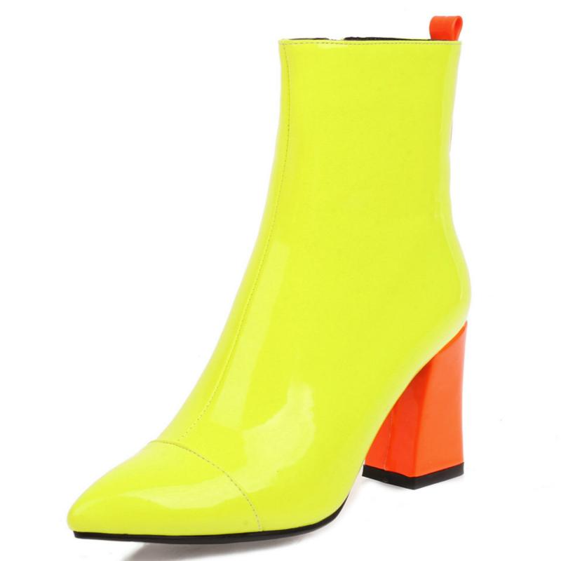 

Модные женские ботильоны из лакированной кожи, желтые, розовые, женские, водонепроницаемые, на блочном каблуке, туфли для вечеринок для женщин 39 жёлтый