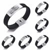 Vnox Father's Day Gift to Dad Soft Silicone Bracelet for Men Adjustable Length Stainless Steel ID Bar Customize Engraving Bangle