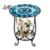 Butterfly Pattern Table Outdoor Side Table Round Small Mosaic Bird Patio Accent Indoor End Plant Coffee Tea for Yard Porch Garden Living Room,