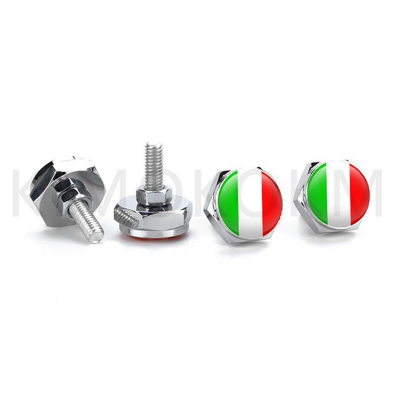 4pcs/set Car USA Italy Germany British Flag Metal Screws License Plate Bolts Auto Universal Car Accessories For VW BMW