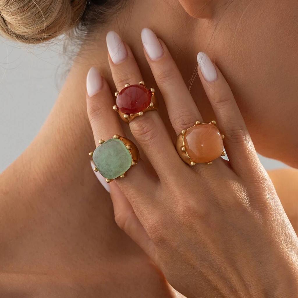 Salircon 3Pcs/Set Fashion Bohemia Inlaid Colorful Acrylic Ring for Womens Creative Irregular Resin Stackable Finger Ring Jewelry