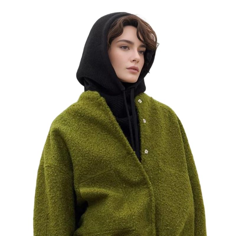 Thicken Knit Balaclava Knitted Shawl Drawstring Thicken Neck Warmer Knit Scarf for Cold Weather Insulated Hat