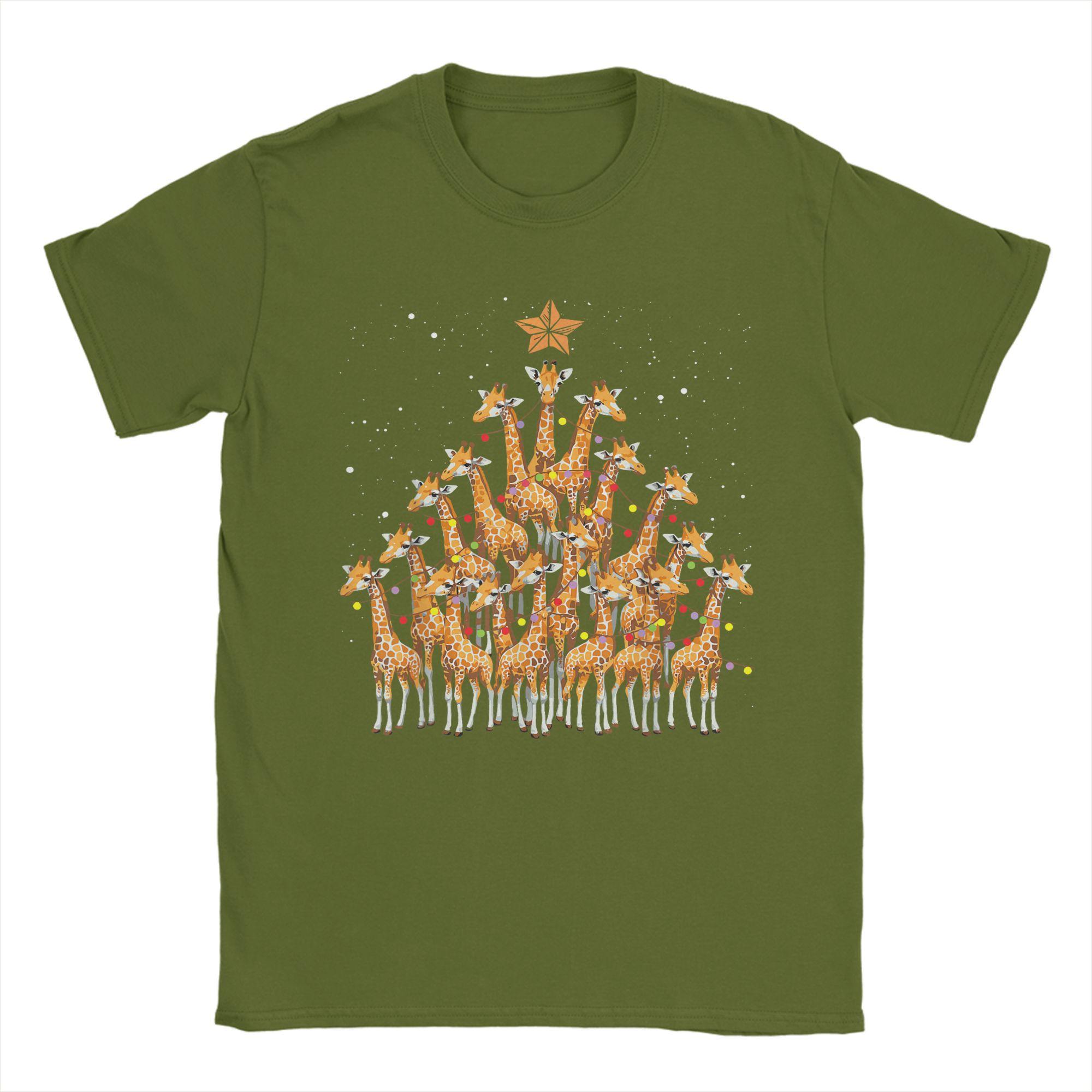 

Giraffe Christmas Tree Giraffe Xmas Tree T-Shirt Men Novelty Tees Round Neck Short Sleeve T Shirt Birthday Present Clothes 4XL