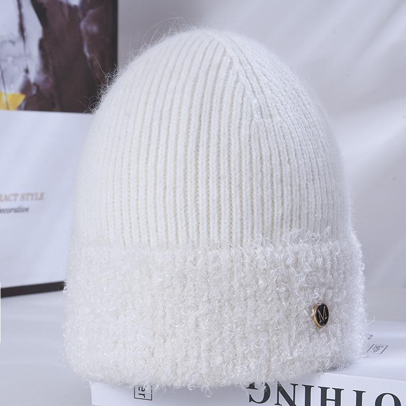 Women's New Rabbit Fur Warm Knitted Hat Korean Style Trendy Versatile Big Head Windproof Ear Protection Wool Hat Men