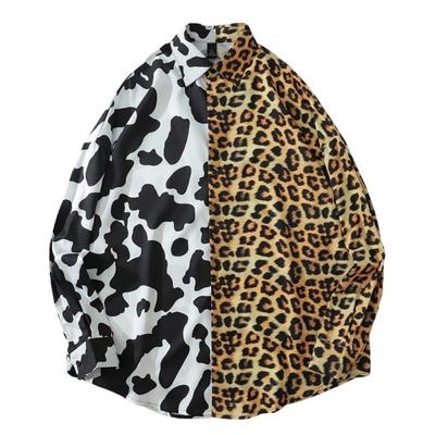 At Marvelous Animal Print Crazy Pattern Street Fashion Men's Shirt, Paneled, Asymmetrical, (ST/No. 23150) (AA, L)